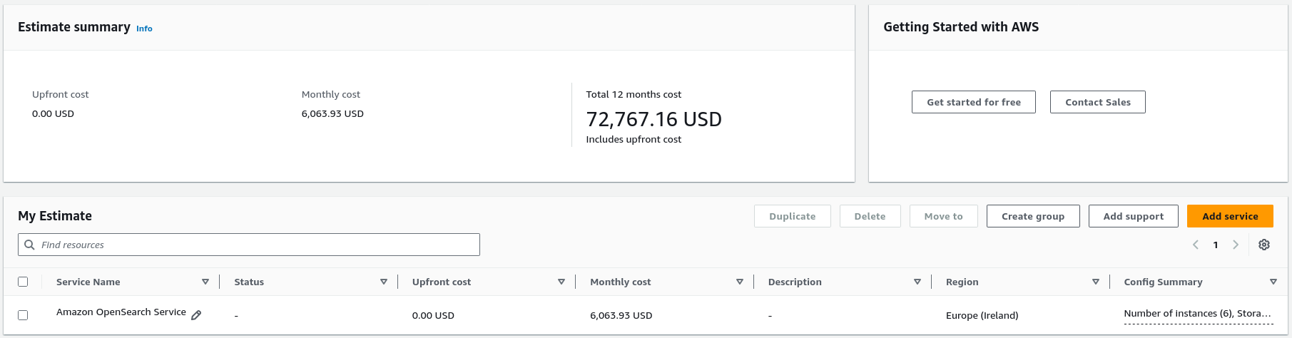 AWS Pricing Calculator - Legacy ElasticSearch Cluster
