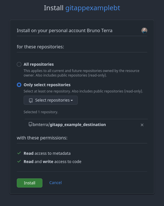 Github App repository instalation